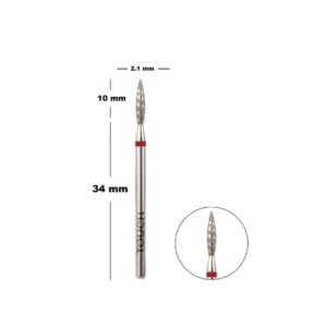 Touch Tornado Diamond Nail Drill Bit 2.1mm Red Fine Grit – Spiral Flame for Cuticle Cleaning & Nail Prep